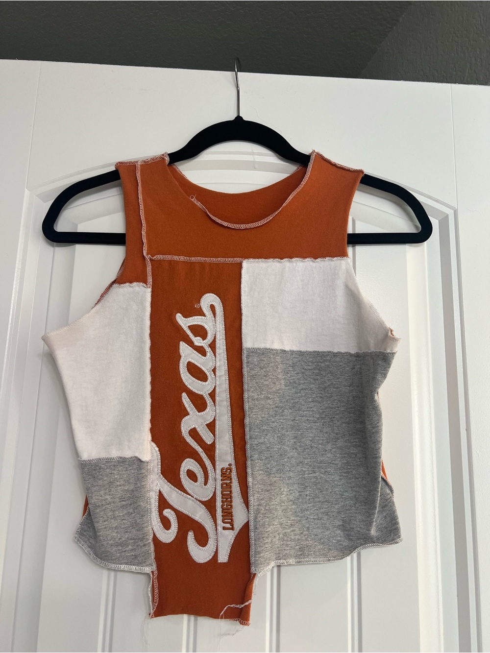 Custom Made Texas Patchwork Tank Top - Burnt Orange, White & Gray